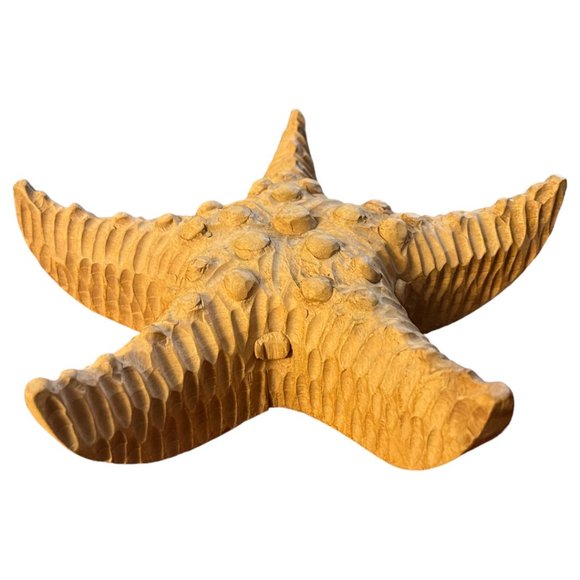 Handcarved Wooden Starfish Large Carved Solid Wood Art Decor 2 lbs Beach 11" - Picture 1 of 8